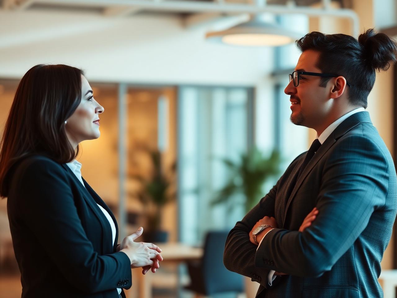 Deux dirigeants échangent dans un bureau lumineux